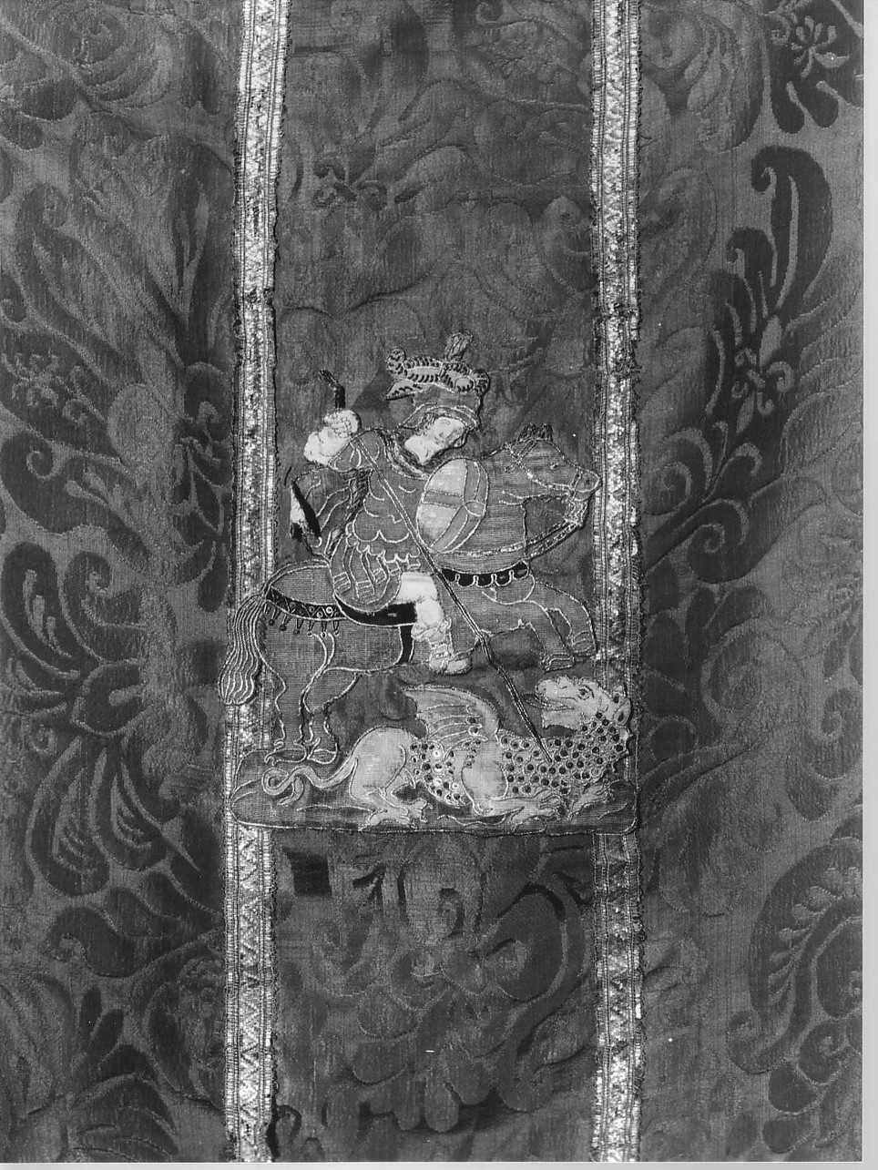 San Giorgio uccide il drago (decorazione a ricamo, elemento d'insieme) - manifattura ligure (sec. XVII)