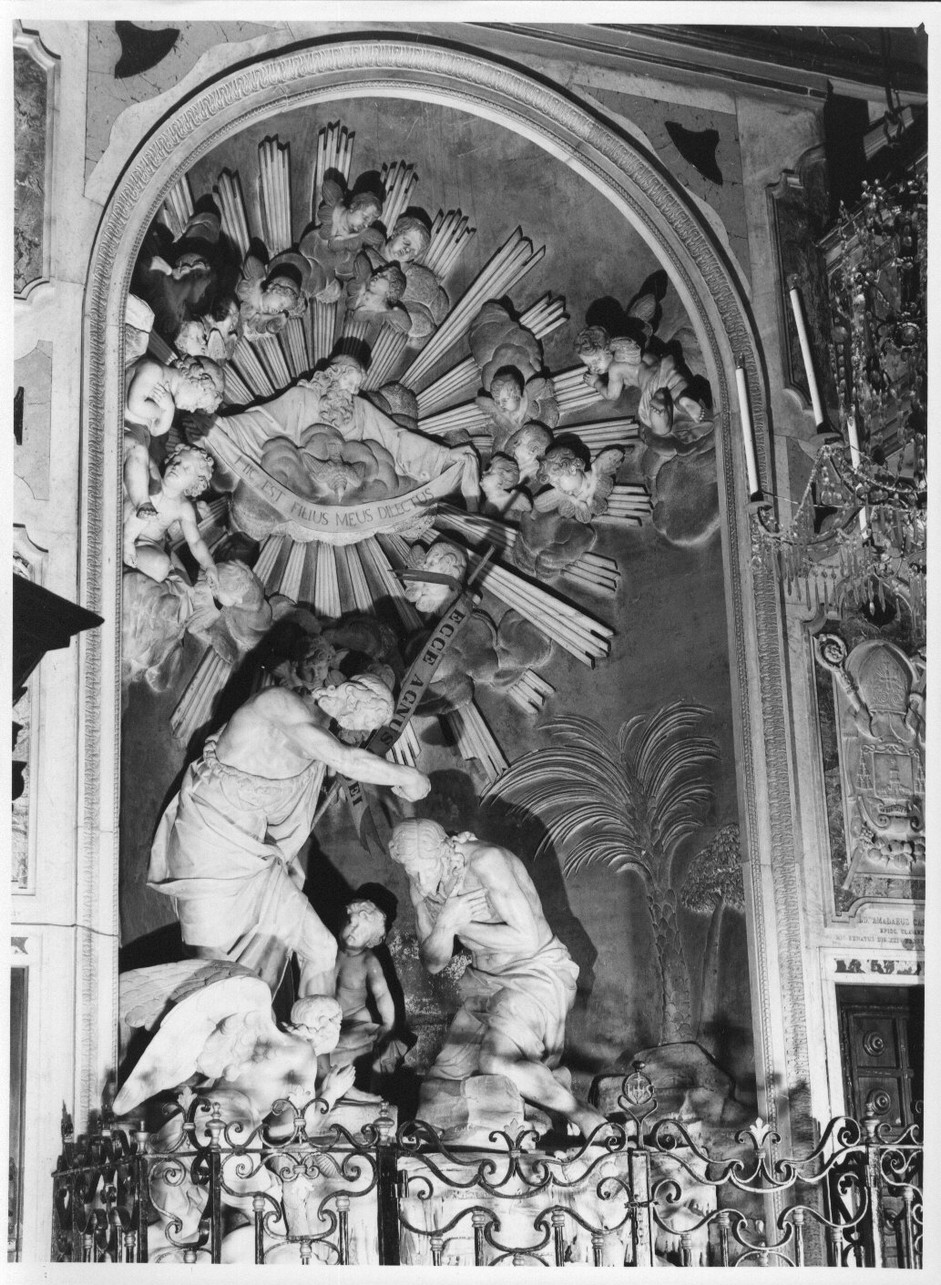 battesimo di Cristo (gruppo scultoreo, opera isolata) di Ravaschio Francesco (sec. XVIII)