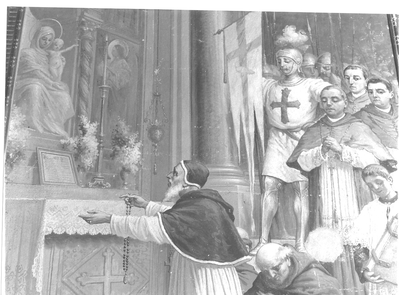 Papa Pio VII invoca la Madonna del Rosario (dipinto, elemento d'insieme) di Resio Raffaello (attribuito) (fine sec. XIX)