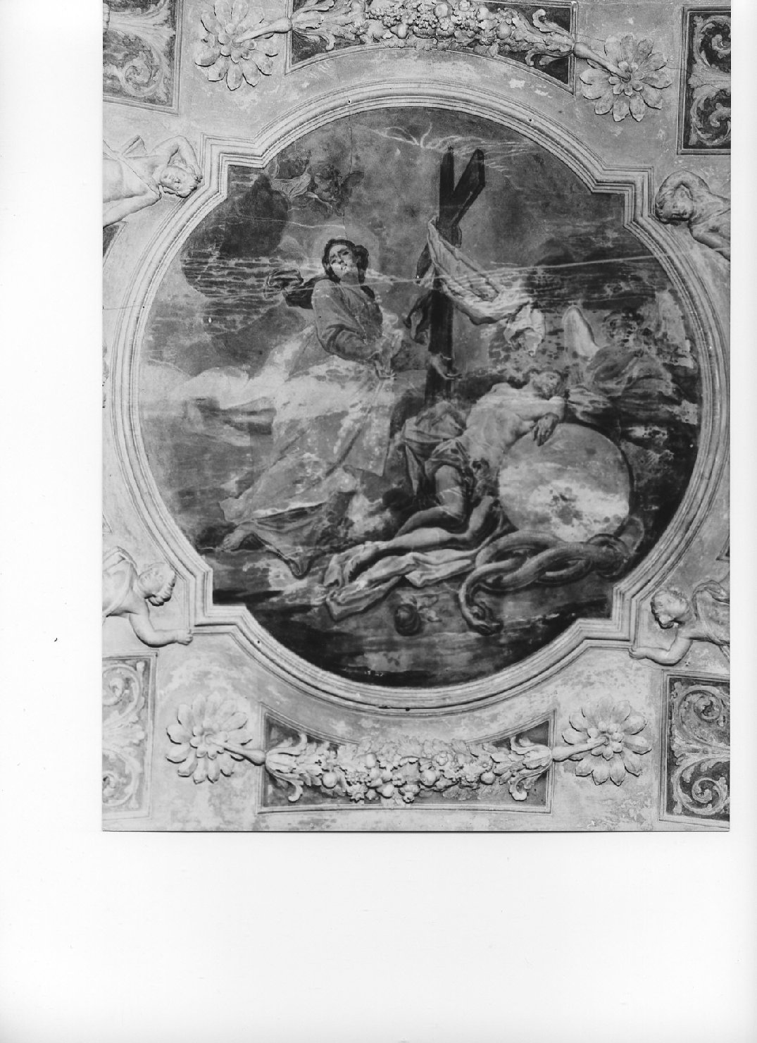 Madonna che indica Gesù morto come 'Salvator mundi' (decorazione pittorica, elemento d'insieme) di Carrega Maurizio (sec. XVIII)