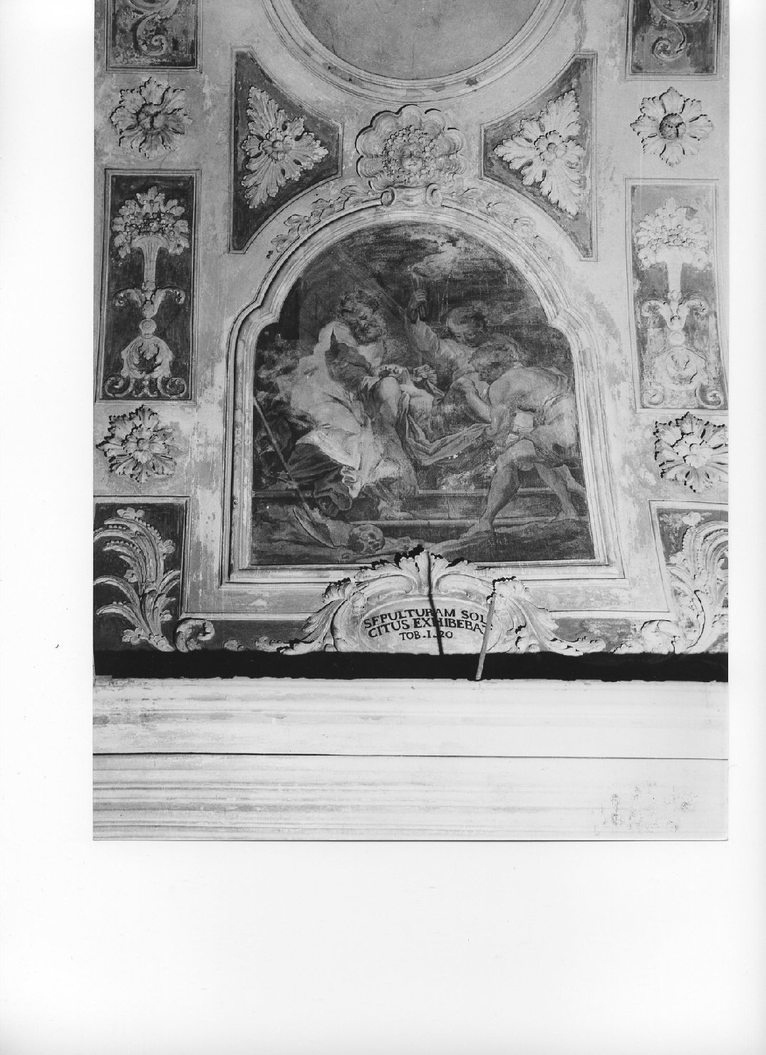 Tobia e Tobi seppelliscono un cadavere (decorazione pittorica, elemento d'insieme) di Carrega Maurizio (sec. XVIII)