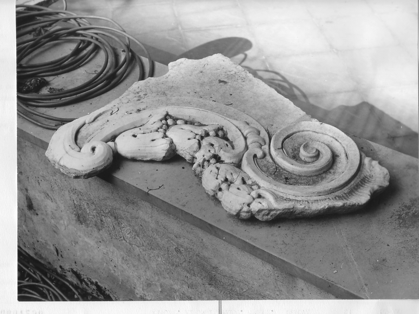 motivi decorativi a volute (decorazione plastica, frammento) - bottega italiana (sec. XVI)