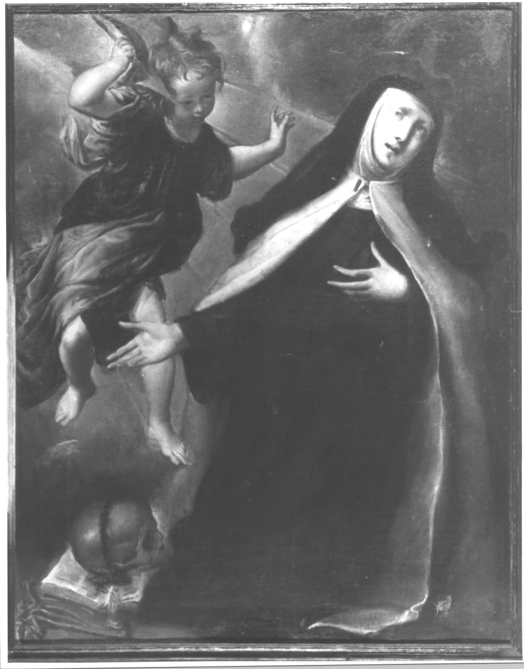 Santa Teresa d'Avila ha la visione dell'angelo che le trafigge il cuore con una freccia ardente (dipinto, opera isolata) - ambito genovese (prima metà sec. XVII)