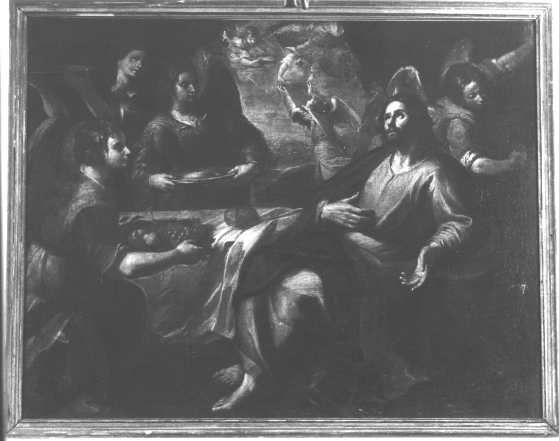 Cristo servito dagli angeli (dipinto, opera isolata) di Assereto Gioacchino (scuola) (prima metà sec. XVII)