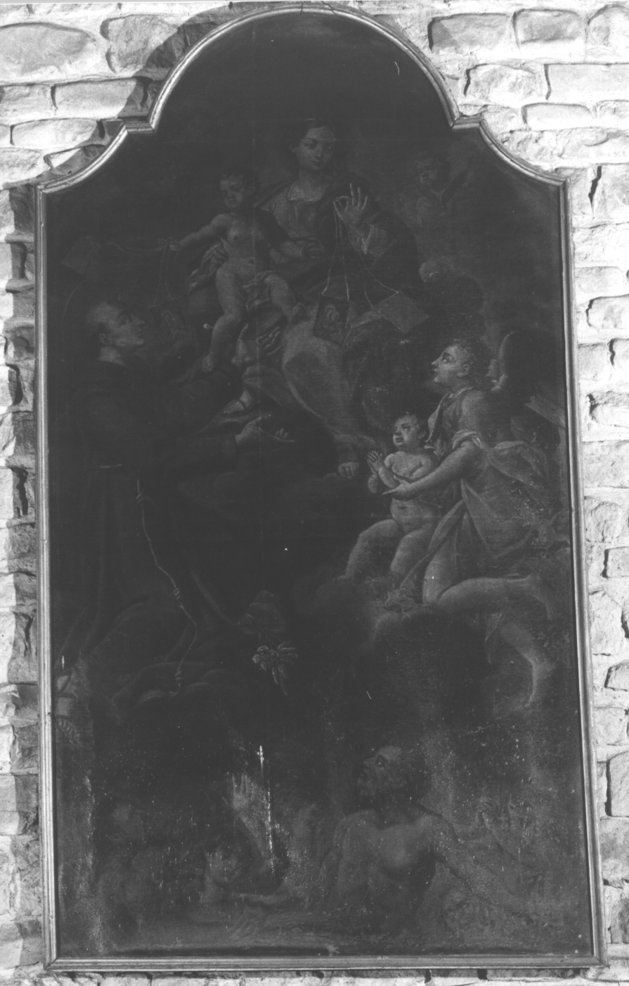 Madonna del Carmelo intercede per le anime del purgatorio con San'Antonio da Padova e l'angelo custode (dipinto, opera isolata) - ambito ligure (sec. XVIII)