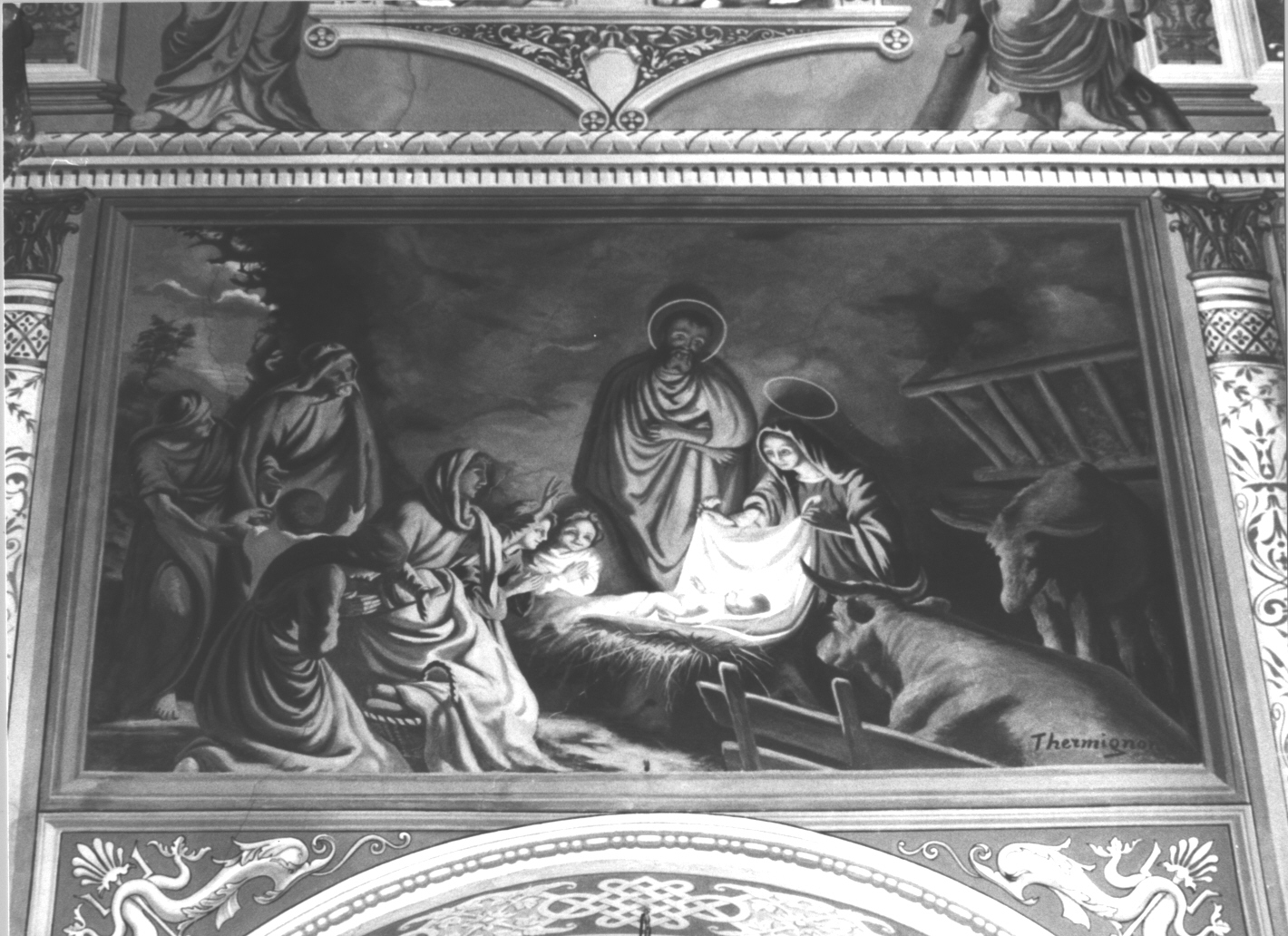 natività di Gesù (dipinto, elemento d'insieme) di Thermignon Carlo (e aiuti) (sec. XX)