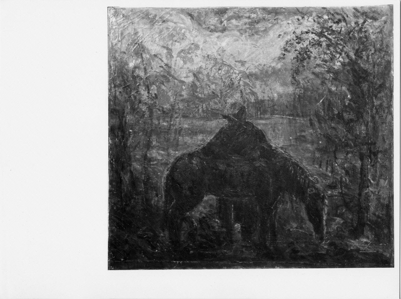 Sosta nella foresta, paesaggio con figure (dipinto, opera isolata) di Trucco Manlio (sec. XX)