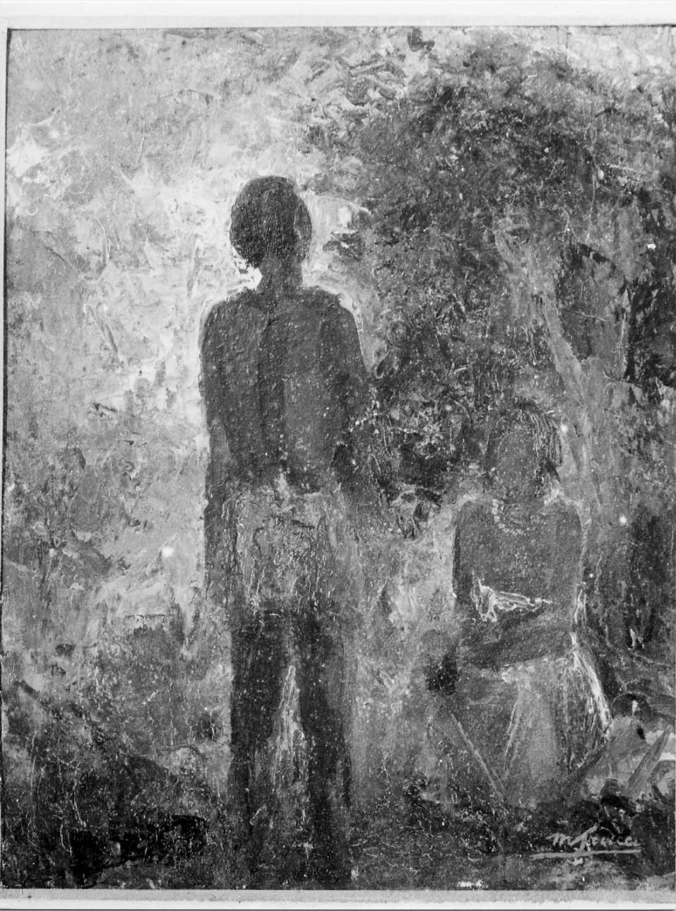 Attese, paesaggio con figure (dipinto, opera isolata) di Trucco Manlio (sec. XX)