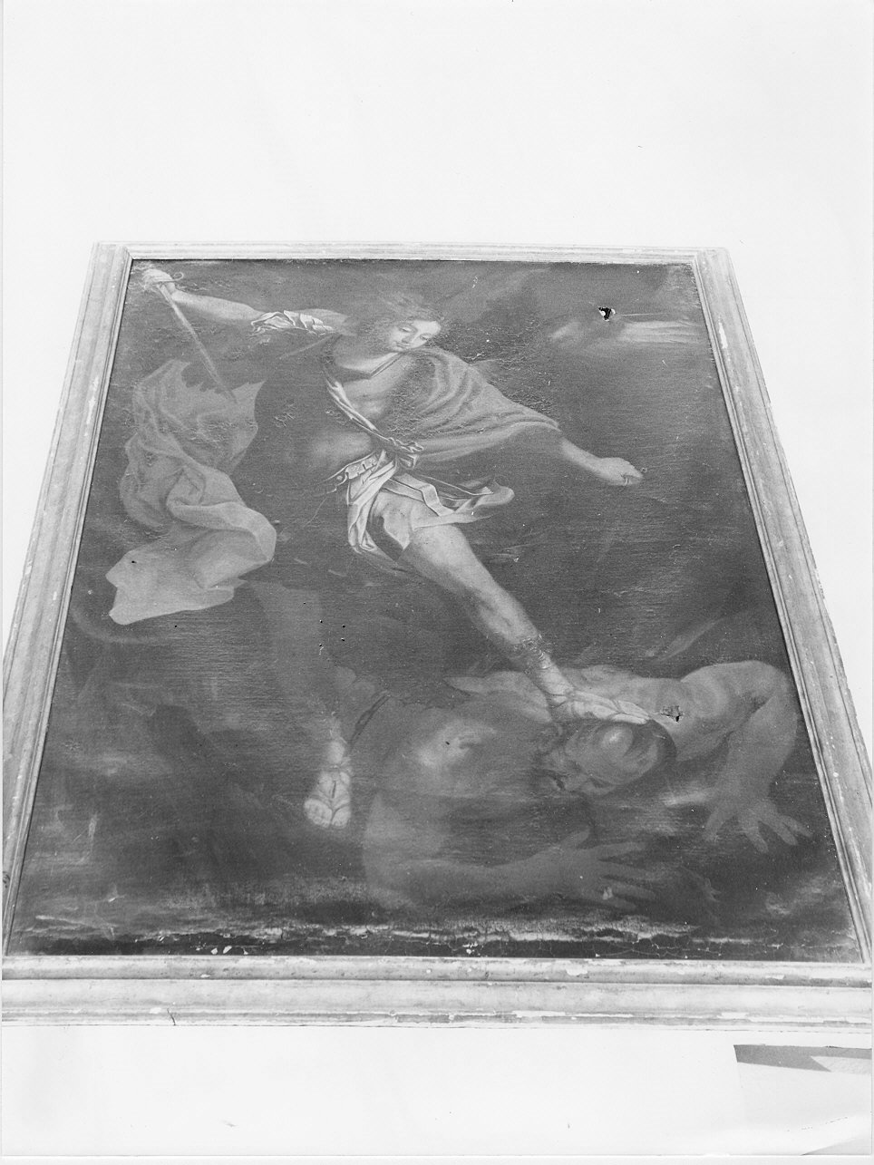 San Michele Arcangelo schiaccia il demonio (dipinto, opera isolata) - ambito ligure (sec. XIX)