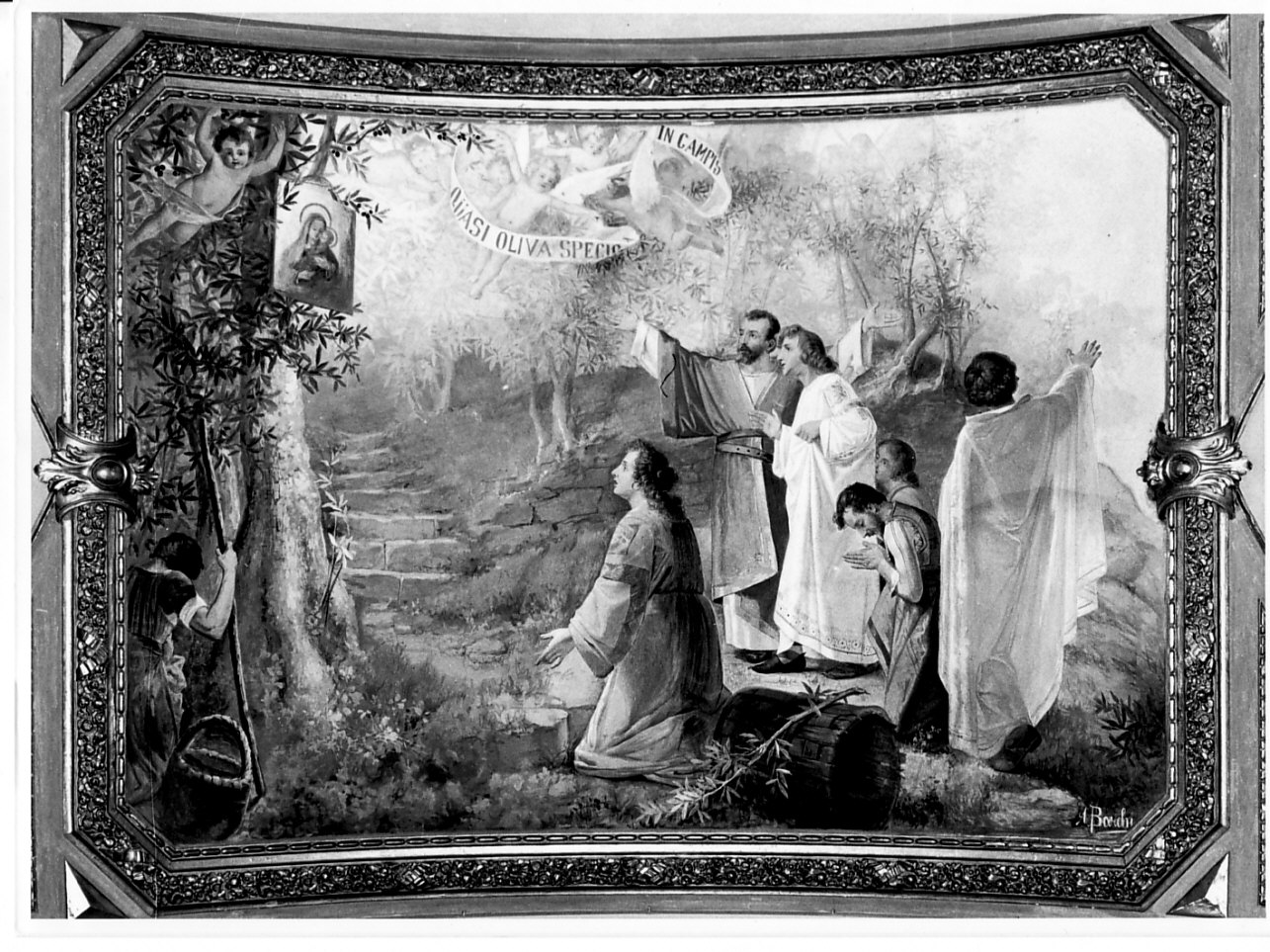 Apparizione del quadro di Nostra Signora dell'Olivo (dipinto, elemento d'insieme) di Barchi Angelo (seconda metà sec. XIX)