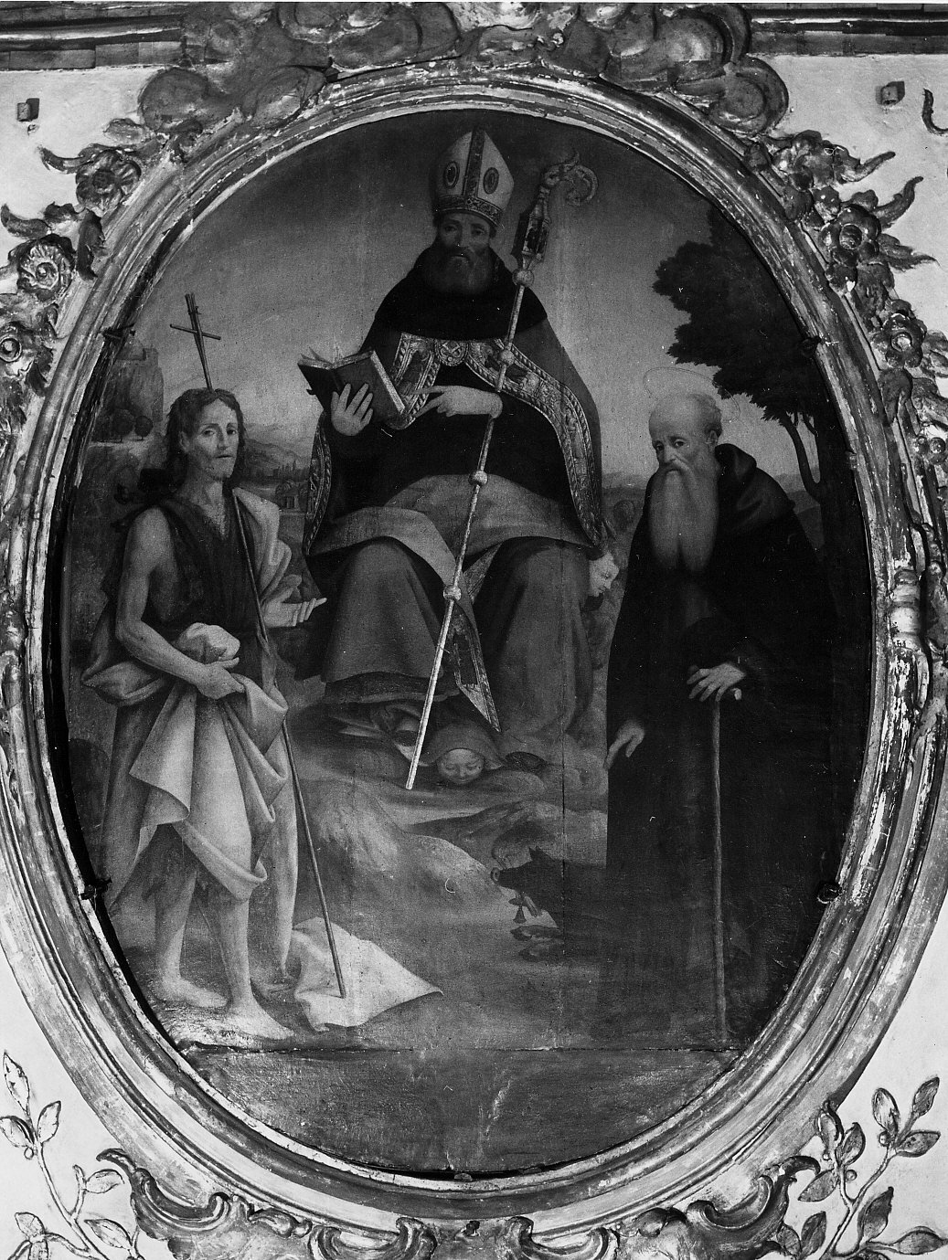 Sant'Agostino tra Sant' Antonio Abate e San Giovanni Battista (dipinto, elemento d'insieme) - bottega ligure (fine sec. XIX)
