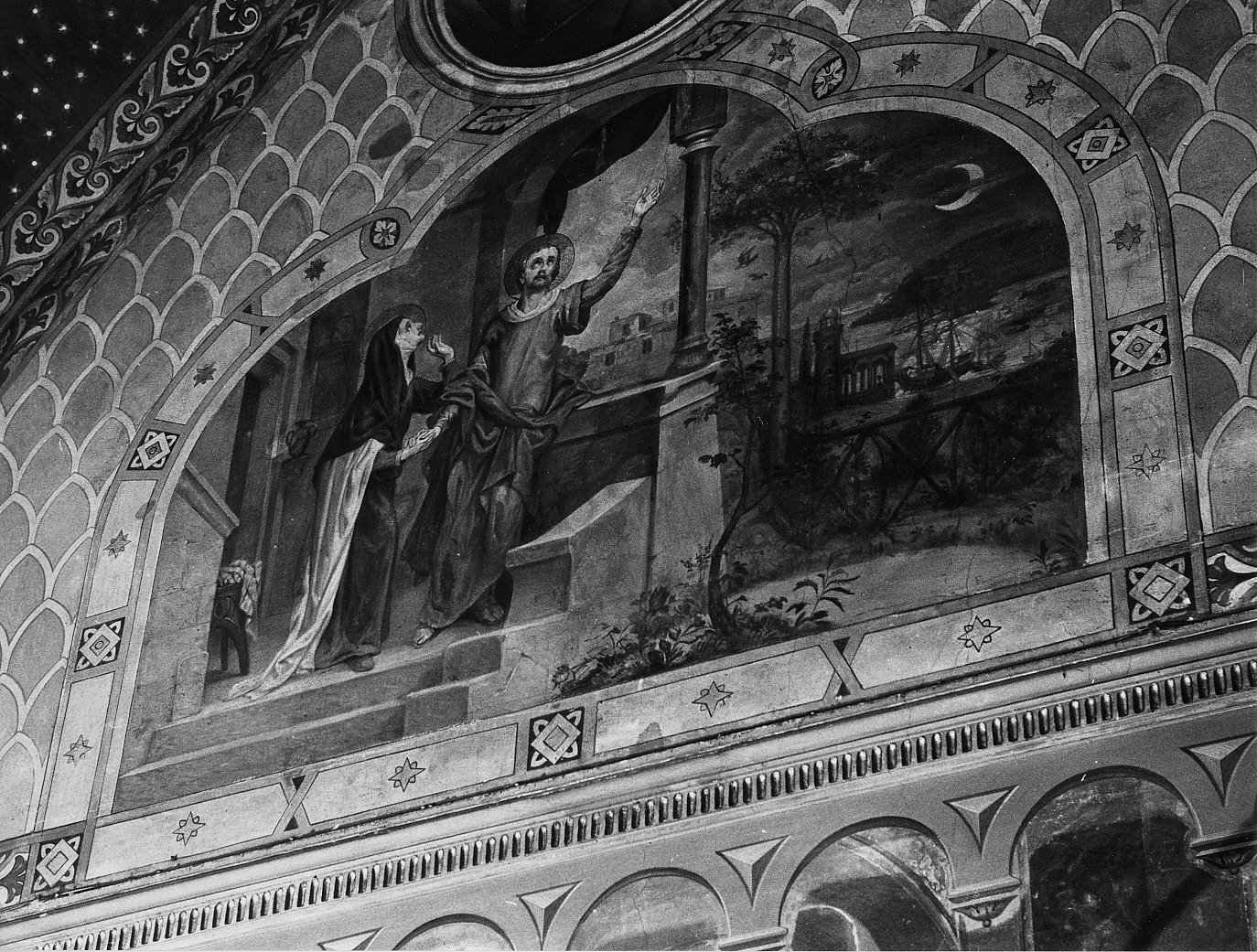 Sant'Agostino e Santa Monica nella casa di Ostia (dipinto, complesso decorativo) di Morgari Luigi (sec. XX)