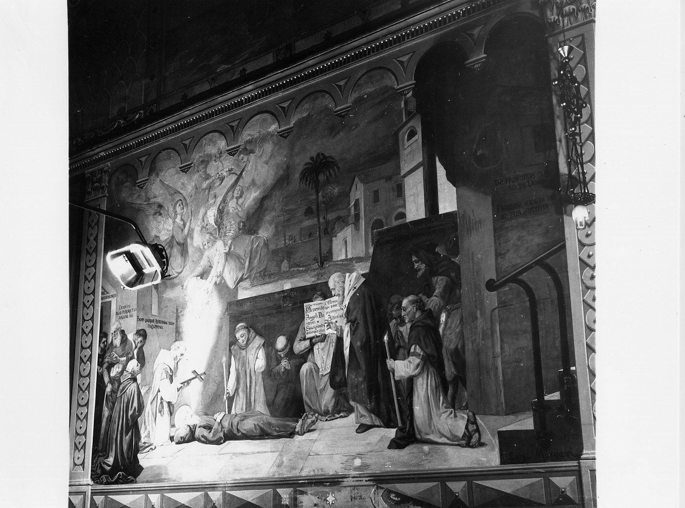 Sant'Agostino sul letto di morte (dipinto, complesso decorativo) di Morgari Luigi (sec. XX)