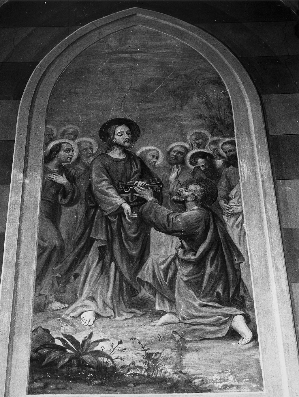 Cristo consegna le chiavi a San Pietro (dipinto, complesso decorativo) di Morgari Luigi (sec. XX)
