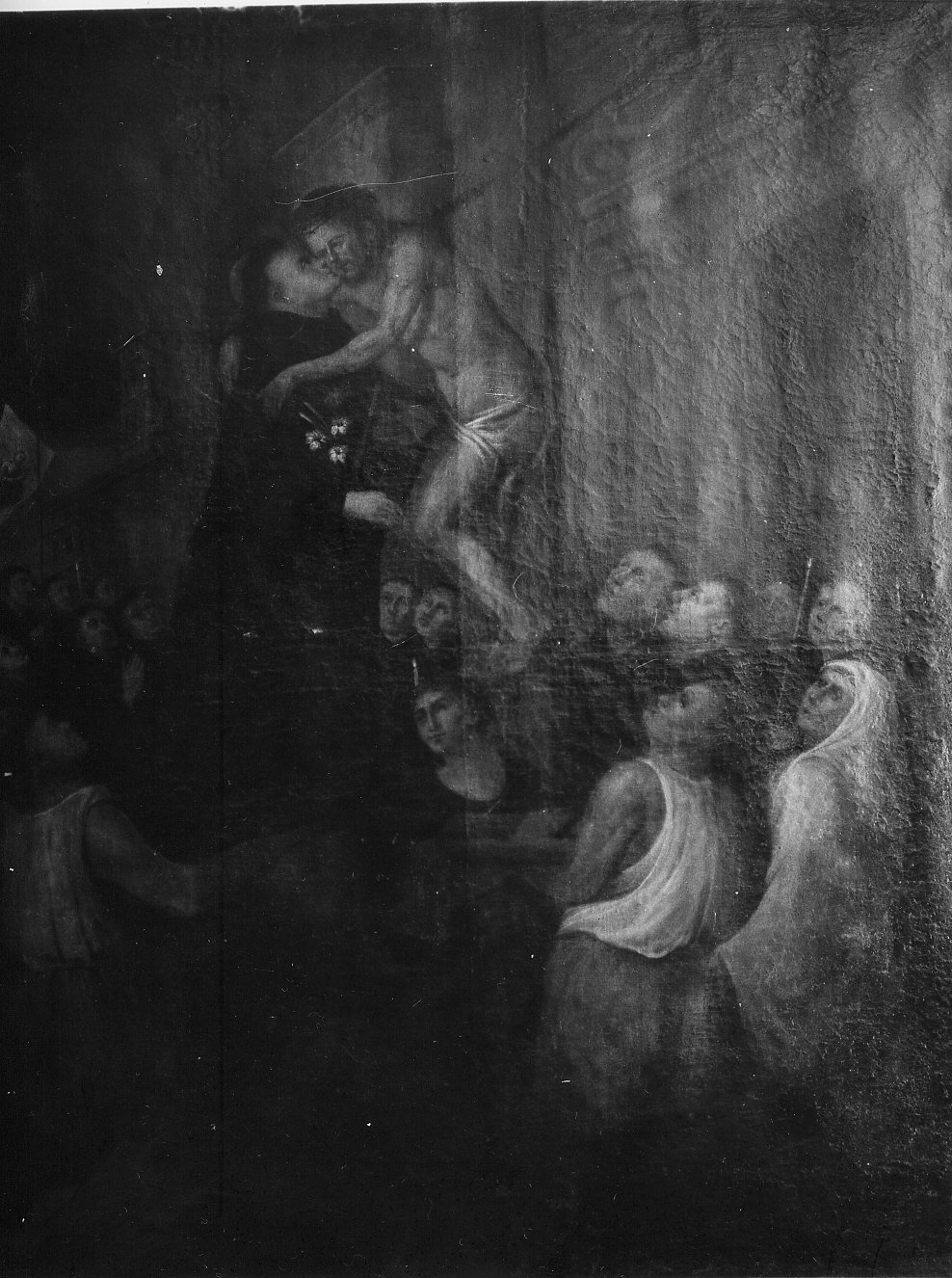 San Nicola da Tolentino abbraccia Cristo crocifisso (dipinto, elemento d'insieme) - ambito italiano (fine sec. XVII)