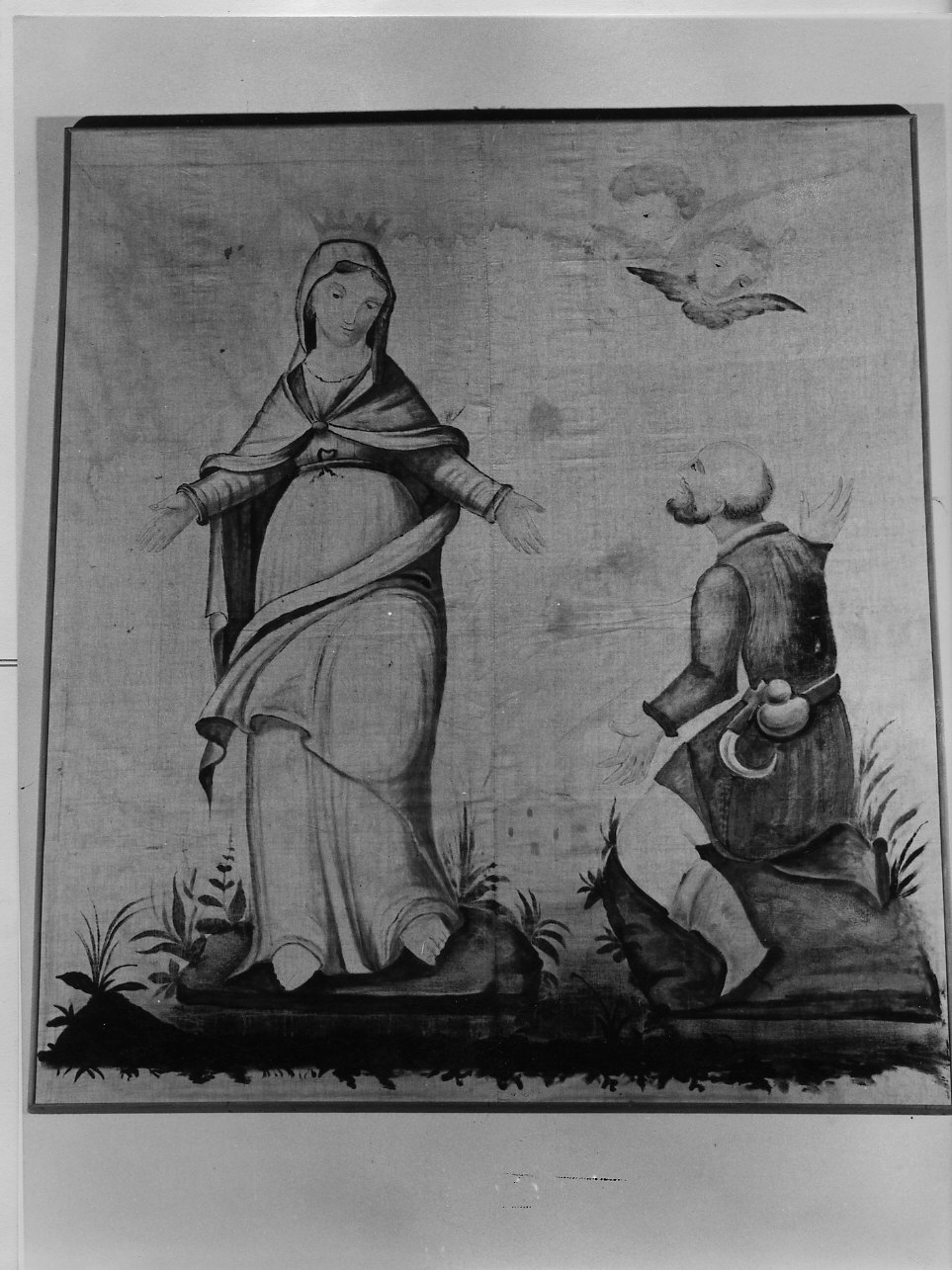 Madonna della Misericordia con il beato Antonio Botta (stendardo processionale, opera isolata) - ambito savonese (sec. XX)