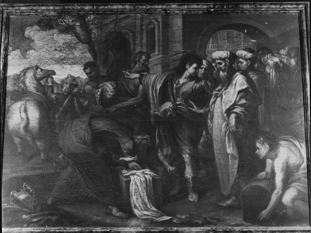 partenza del figliol prodigo dalla casa del padre (dipinto, opera isolata) di Brusco Paolo Gerolamo detto Bruschetto (secc. XVIII/ XIX)