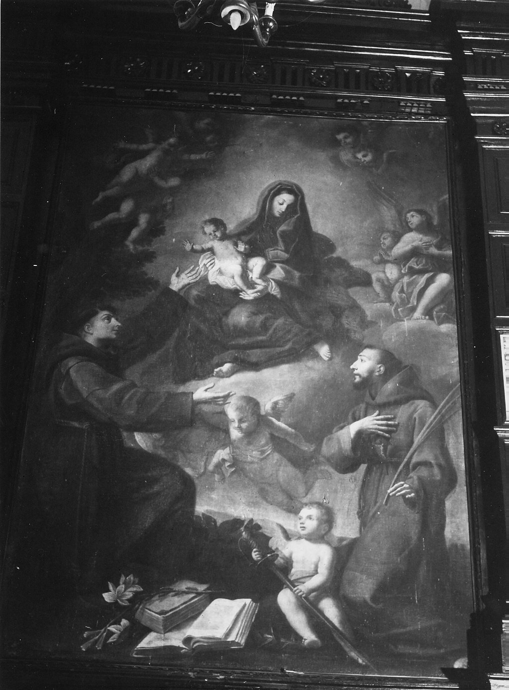 Madonna con Bambino con San Francesco d'Assisi e San Felice da Cantalice (dipinto, opera isolata) di Palmieri Giuseppe (sec. XVIII)