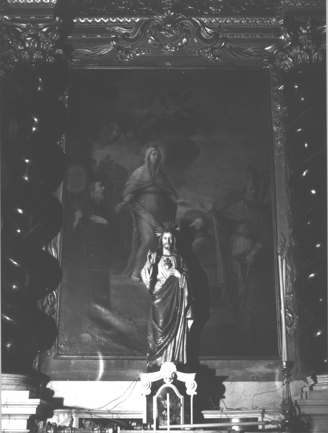 Madonna della Misericordia con San Nicola di Bari e San Francesco di Paola (dipinto, opera isolata) - ambito ligure-lombardo (sec. XVIII)