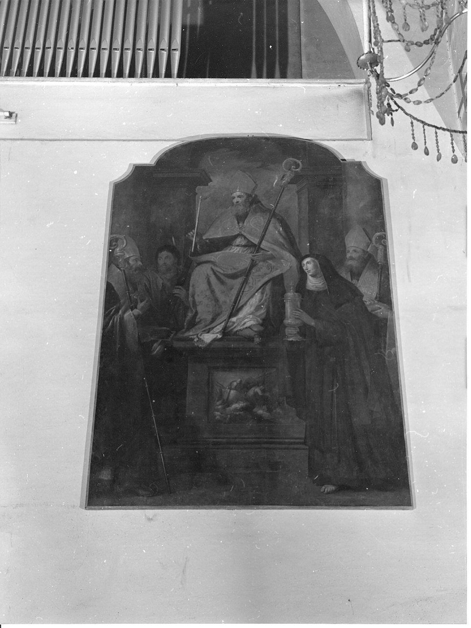 Sant'Erasmo in trono tra Santa Chiara, San Nicola, San Biagio e San Simone (dipinto, opera isolata) di De Ferrari Giovanni Andrea (metà sec. XVII)