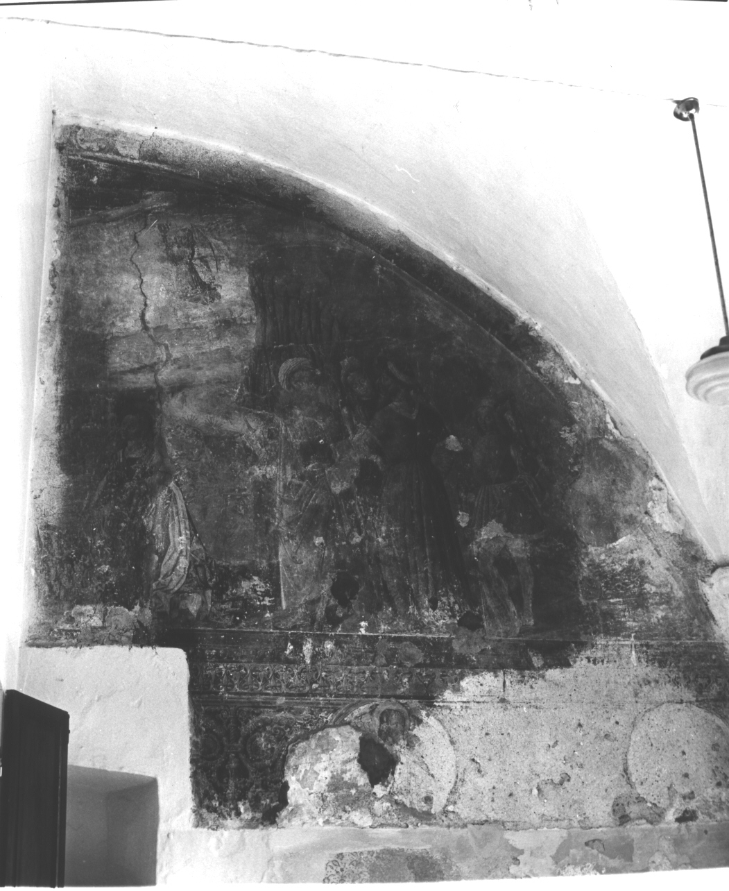 San Giovanni Evangelista, apostoli e soldati (decorazione pittorica, frammento) di Nicolò di Lombarduccio detto Corso Nicolò (sec. XV)