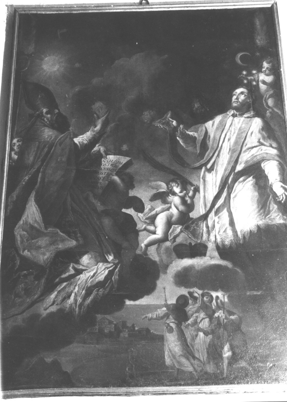 Sant'Anselmo di Aosta e San Giovanni Nepomuceno e un gruppo di pellegrini (dipinto, opera isolata) - ambito ligure (sec. XVIII)