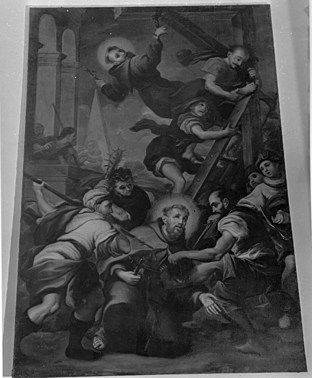 Martirio di San Giuseppe da Leonessa e San Fedele da Sigmaringen (dipinto, opera isolata) di Palmieri Giuseppe (attribuito) (sec. XVIII)