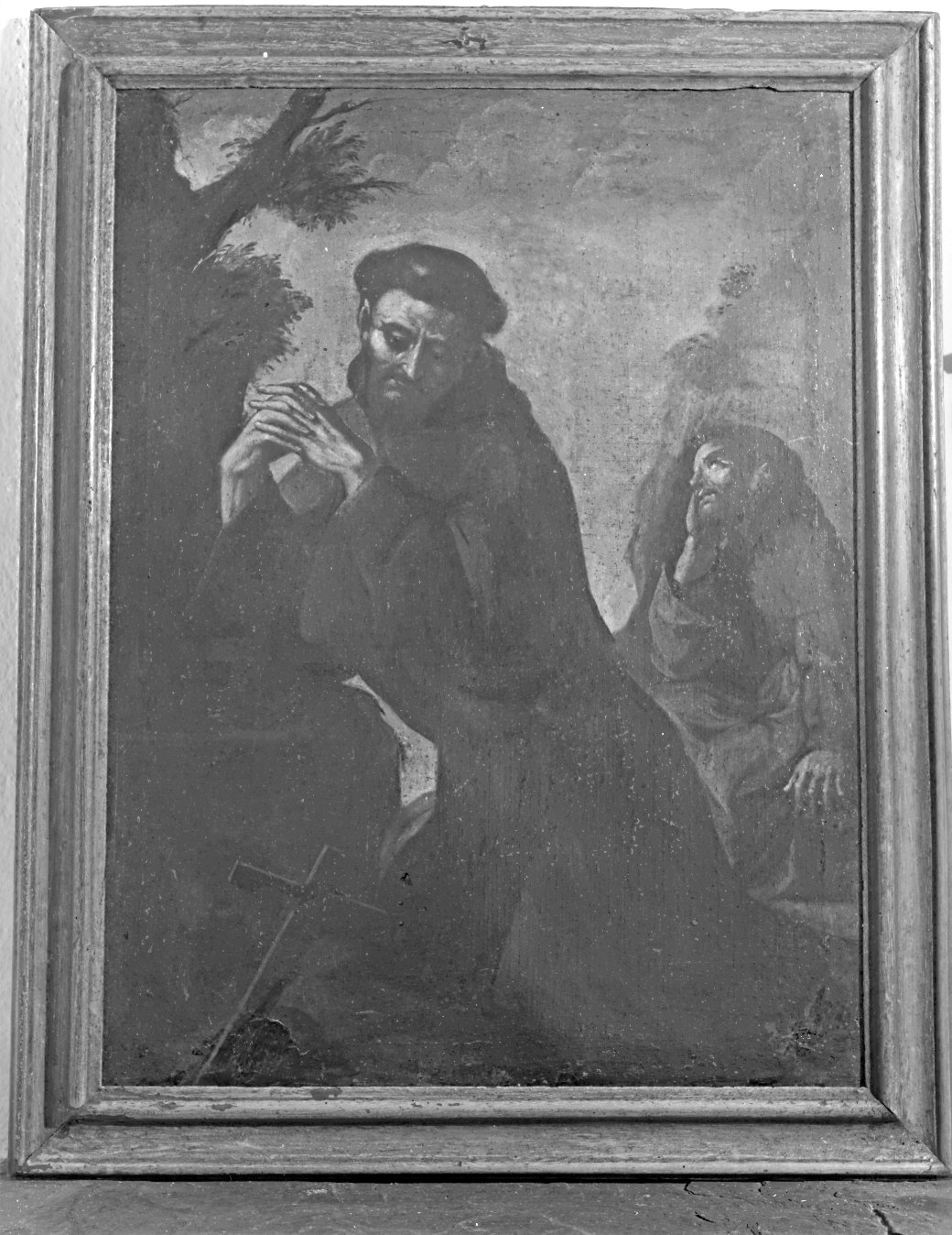 San Francesco d'Assisi in preghiera davanti alla croce (dipinto, opera isolata) - ambito emiliano (sec. XVII)