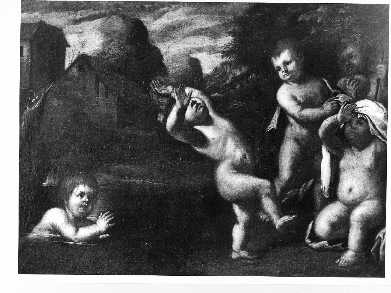 putti che giocano (dipinto, opera isolata) - ambito veneto (fine sec. XVI)