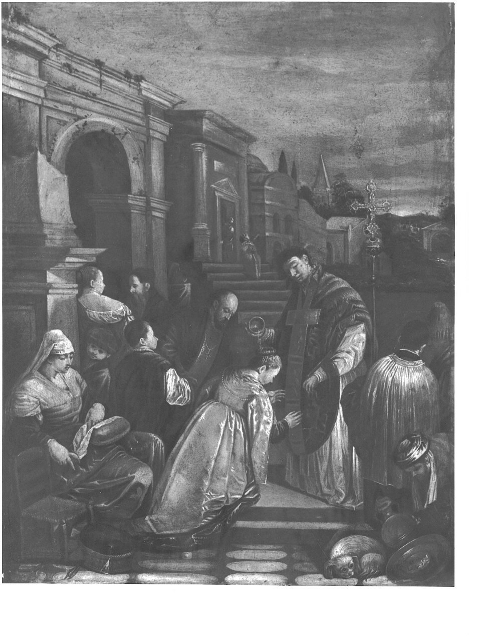 San Valentino battezza Santa Lucilla (dipinto, opera isolata) - ambito italiano (sec. XVII)