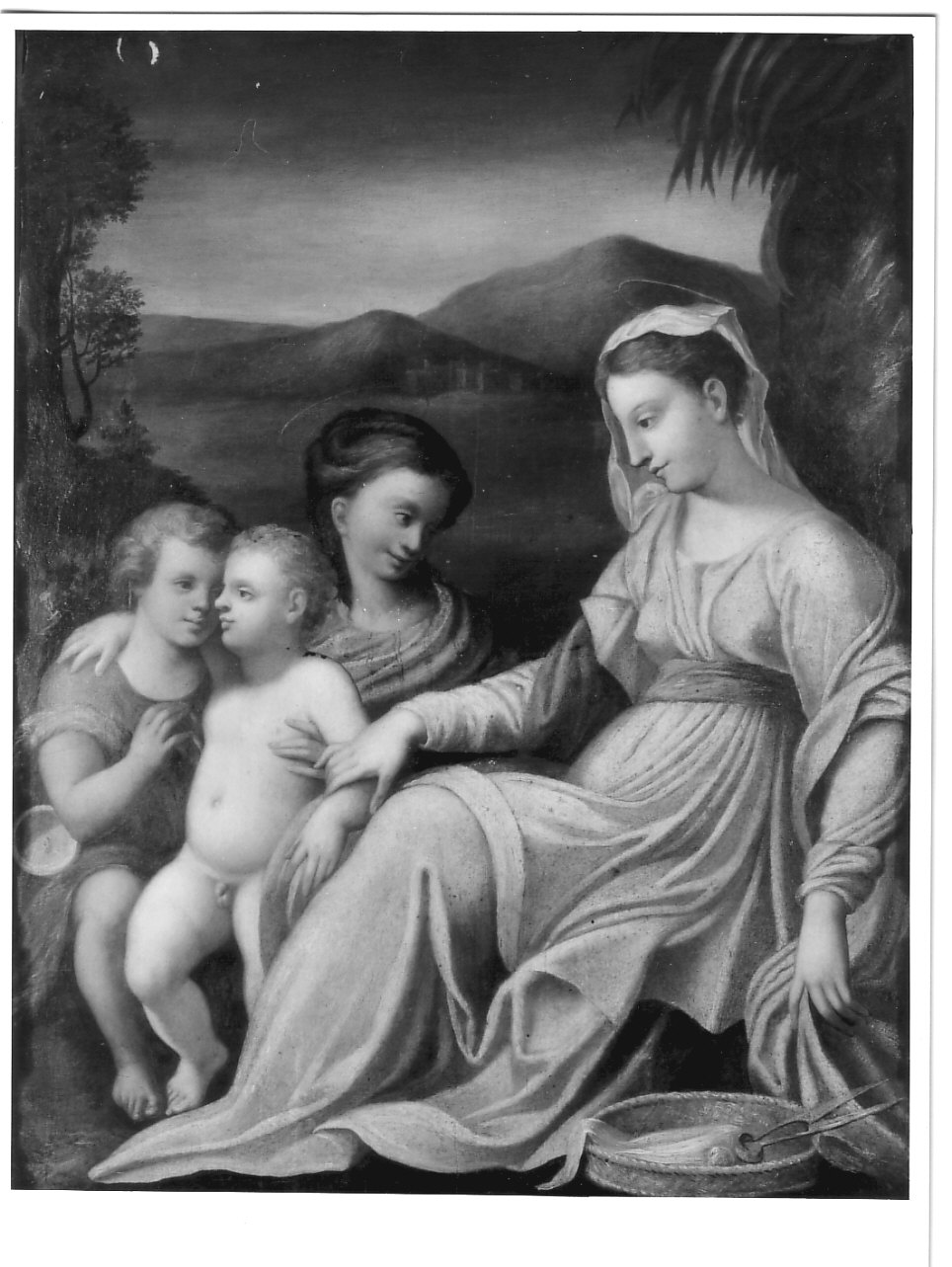 Madonna con Gesù Bambino San Giovanni Battista bambino e Sant'Elisabetta (dipinto, opera isolata) - ambito emiliano (seconda metà sec. XVI)