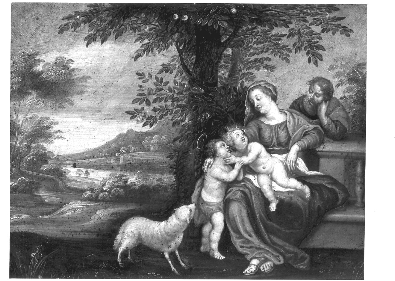 Sacra Famiglia con San Giovanni Battista bambino (dipinto, pendant) - ambito fiammingo (prima metà sec. XVII)