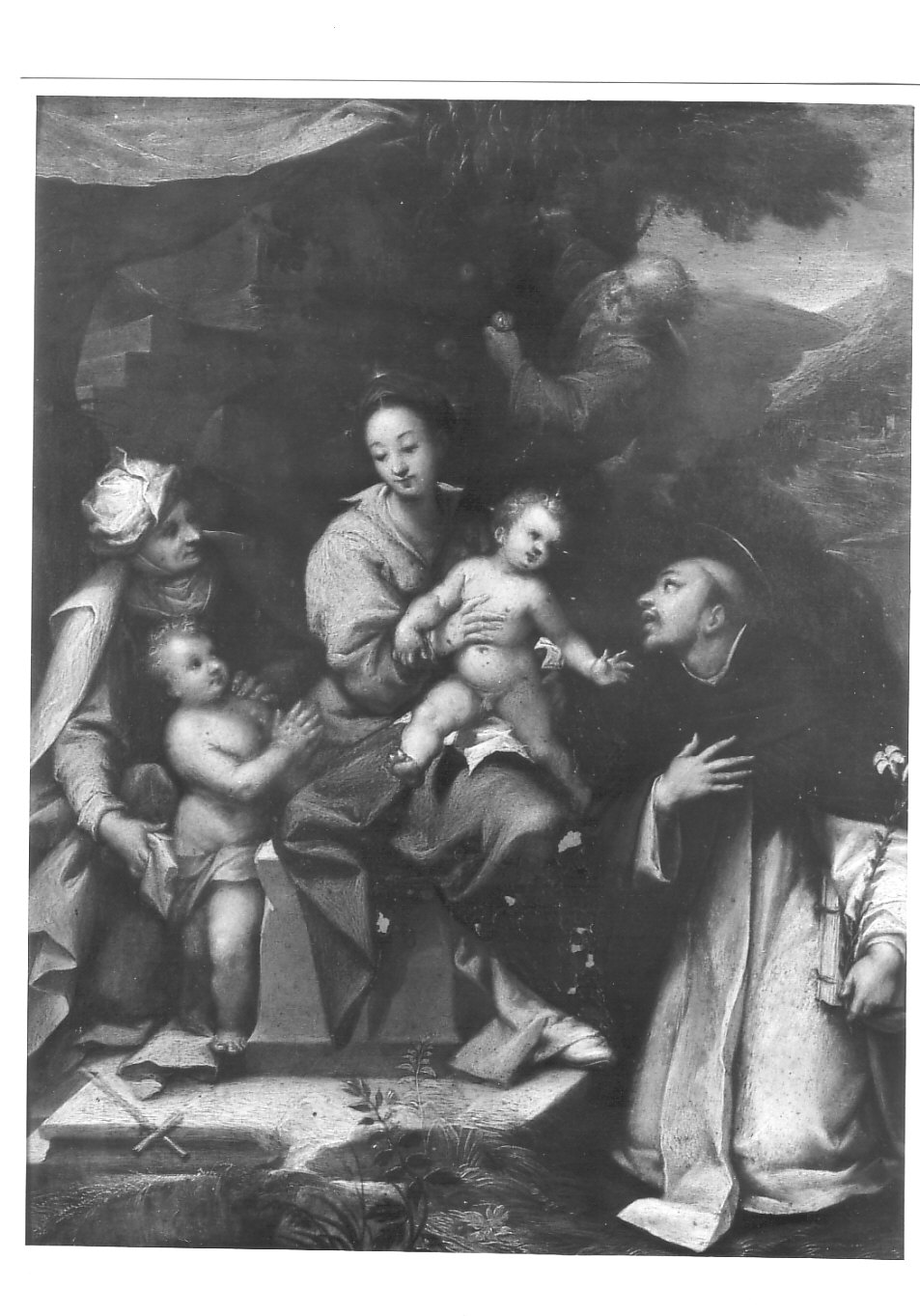 Sacra Famiglia con San Giovanni Battista bambino, Sant'Elisabetta e San Domenico (dipinto, opera isolata) di Calvaert Denijs (attribuito) (ultimo quarto sec. XVI)