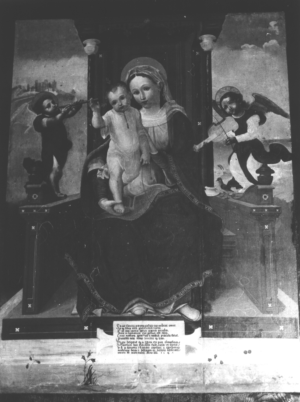 Madonna con Bambino e angeli (dipinto, opera isolata) di Macario Emanuele (sec. XVI)