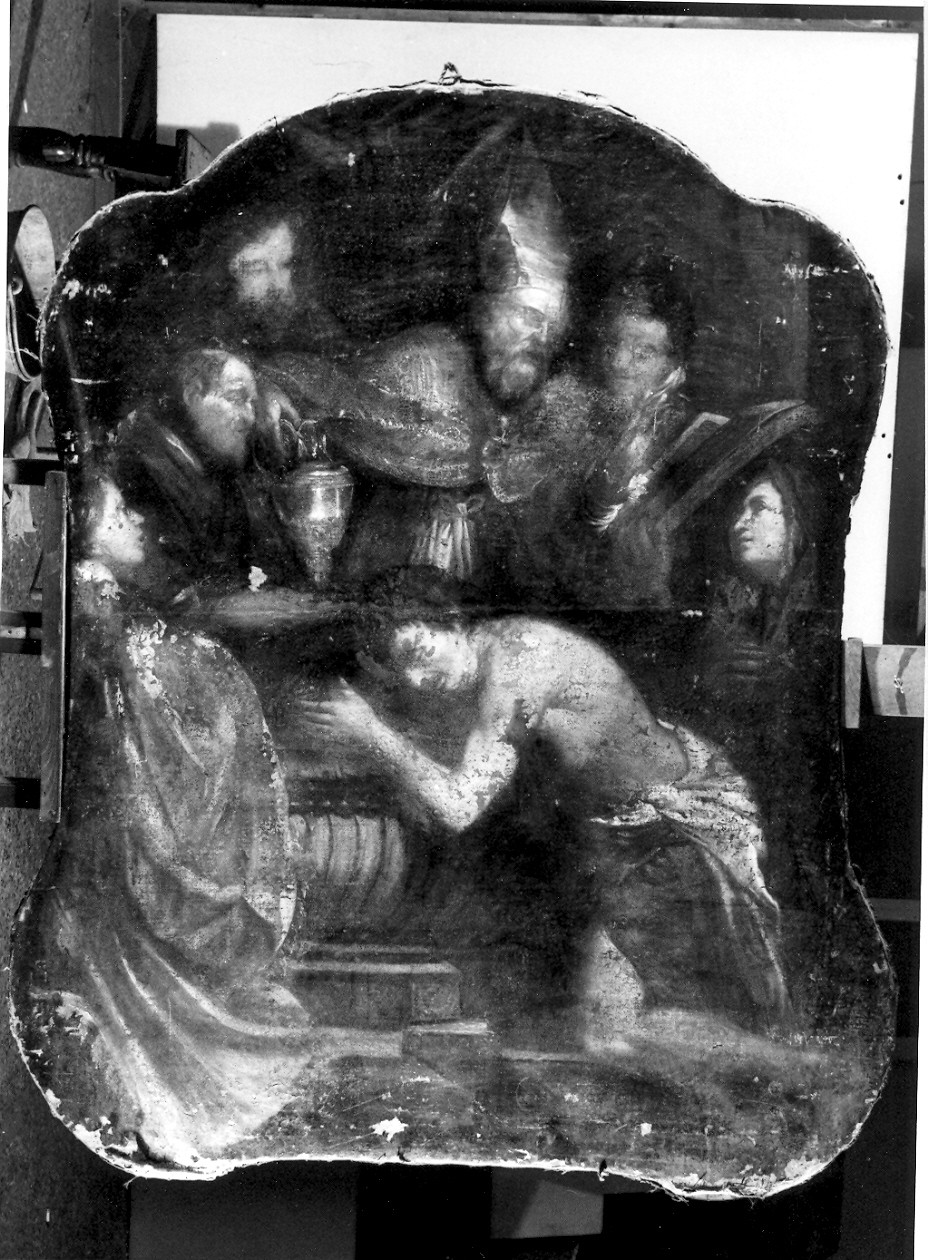 Sant'Ambrogio battezza Sant'Agostino (dipinto, opera isolata) - ambito ligure (sec. XVII)