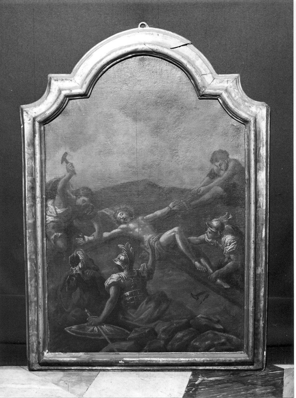 Cristo inchiodato alla croce (Via Crucis, elemento d'insieme) di Carrega Maurizio (attribuito) (seconda metà sec. XVIII)