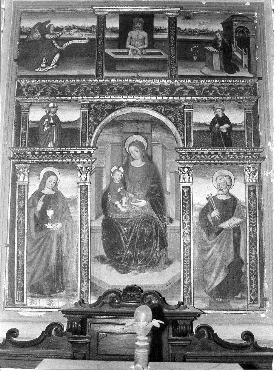 Madonna con Bambino e Santi (polittico, opera isolata) di Merlo Giovanni (attribuito) (sec. XVI)