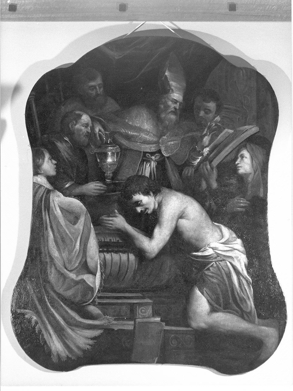 Sant'Ambrogio battezza Sant'Agostino (dipinto, opera isolata) di De Ferrari Orazio (bottega) (secondo quarto sec. XVII)