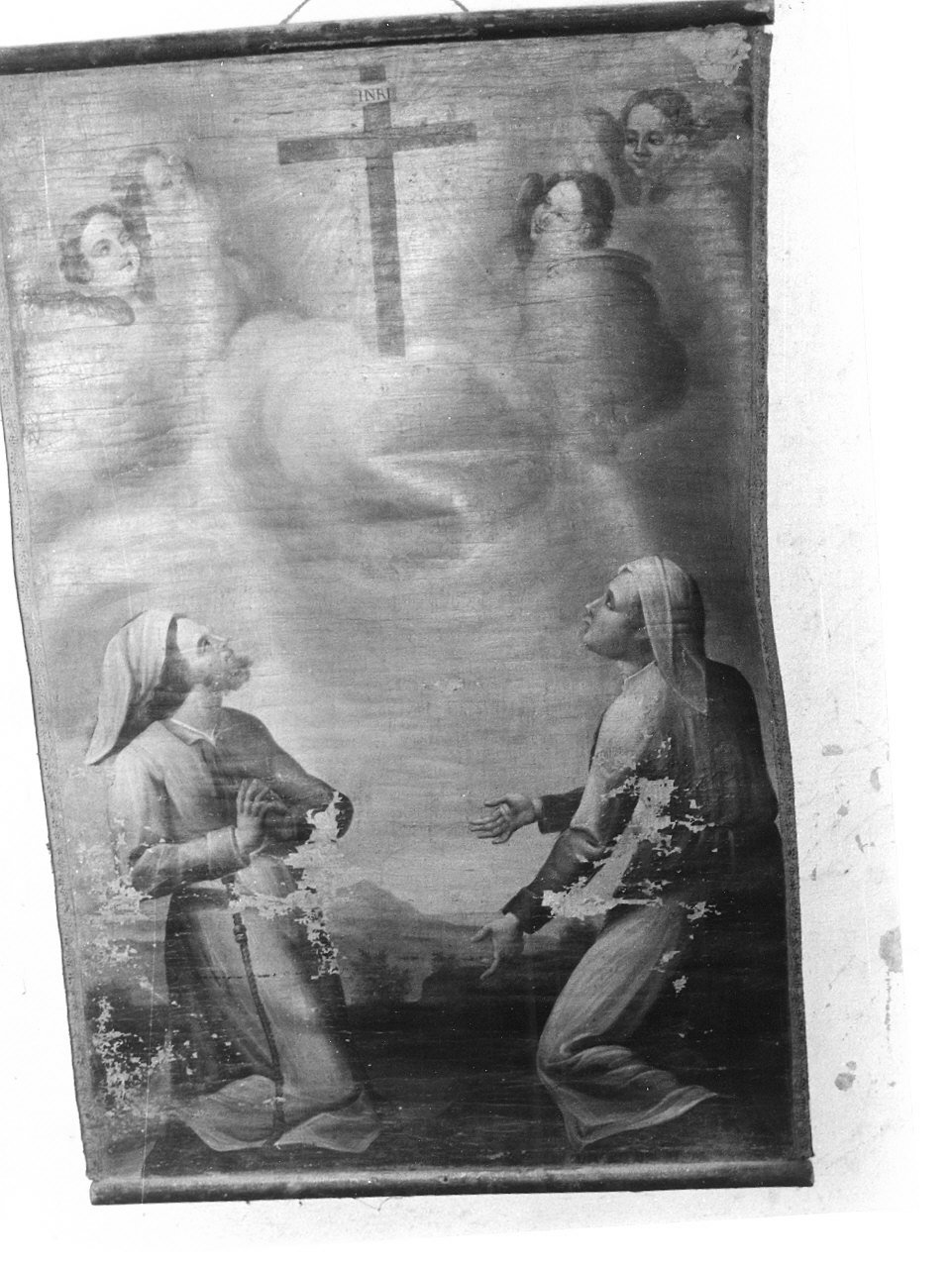 adorazione della croce/ Morte (stendardo processionale, opera isolata) - ambito ligure (seconda metà sec. XIX)