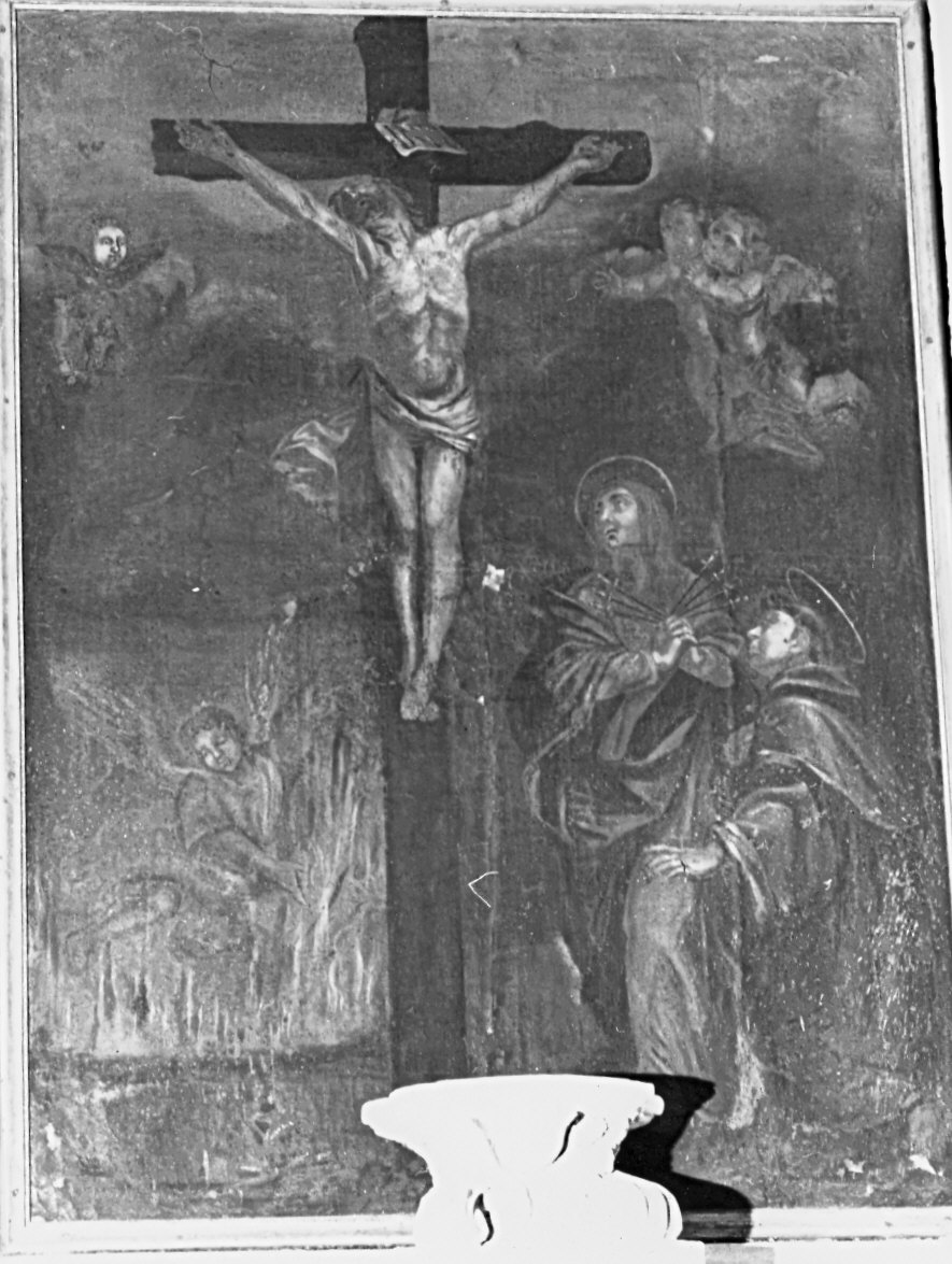 Cristo crocifisso con la Madonna addolorata, San Leonardo e le anime purganti (dipinto, opera isolata) - ambito italiano (sec. XVII)