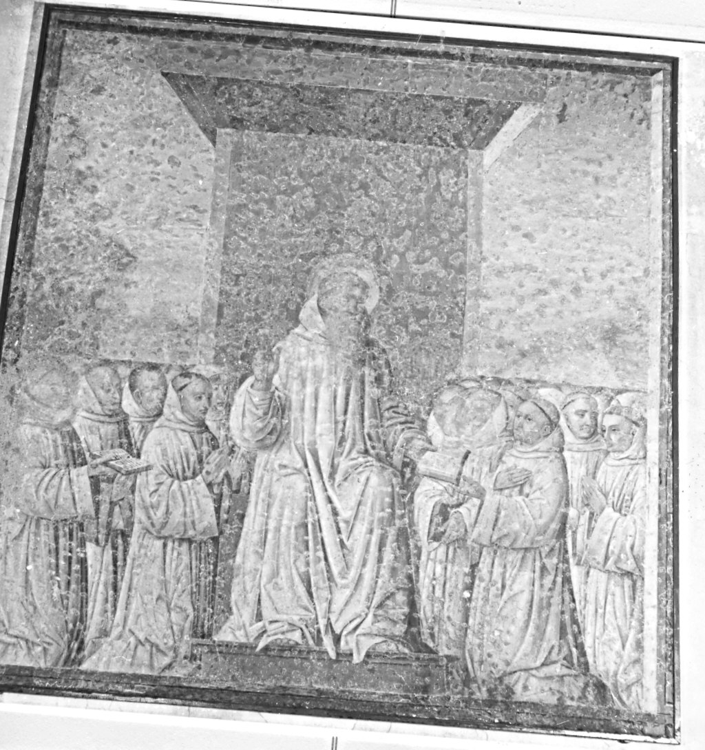 beato Bernardo Tolomei dà la regola ai suoi monaci (dipinto, opera isolata) di Nicolò di Lombarduccio detto Corso Nicolò (attribuito) (sec. XVI)