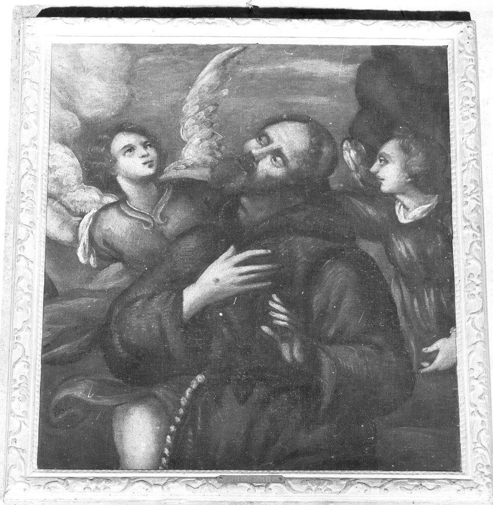 San Francesco d'Assisi stimmatizzato sostenuto da due angeli (dipinto, opera isolata) - ambito ligure (prima metà sec. XVII)