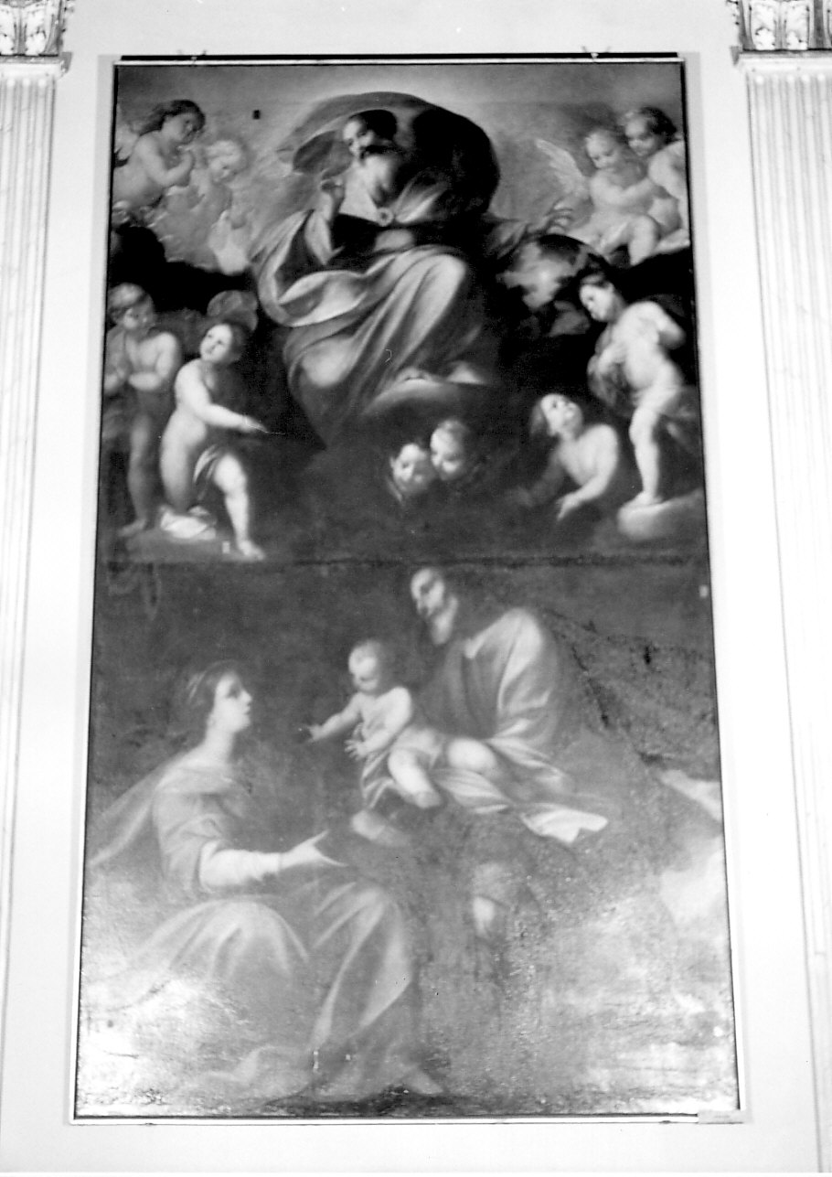 Sacra famiglia con Dio Padre e angeli (dipinto, opera isolata) - ambito lombardo (sec. XVII)