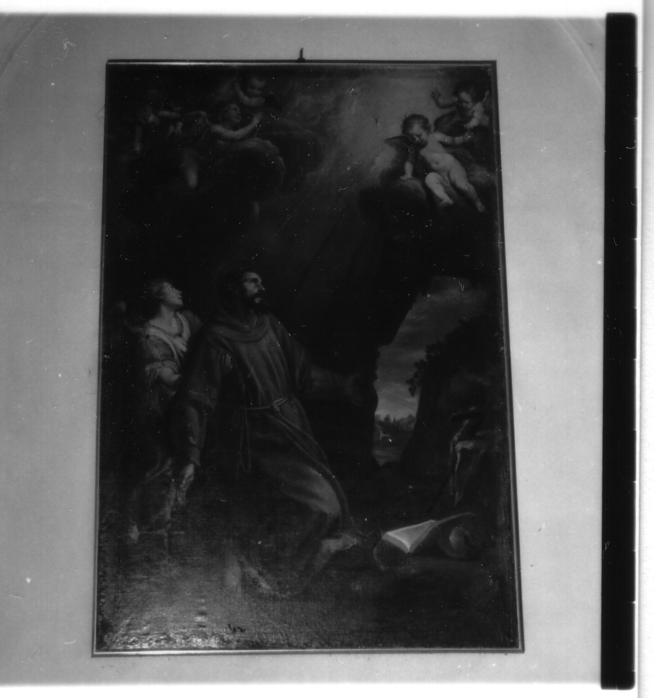 San Francesco d'Assisi ha la visione dell'angelo (dipinto, opera isolata) di Fiasella Domenico detto Sarzana (sec. XVII)