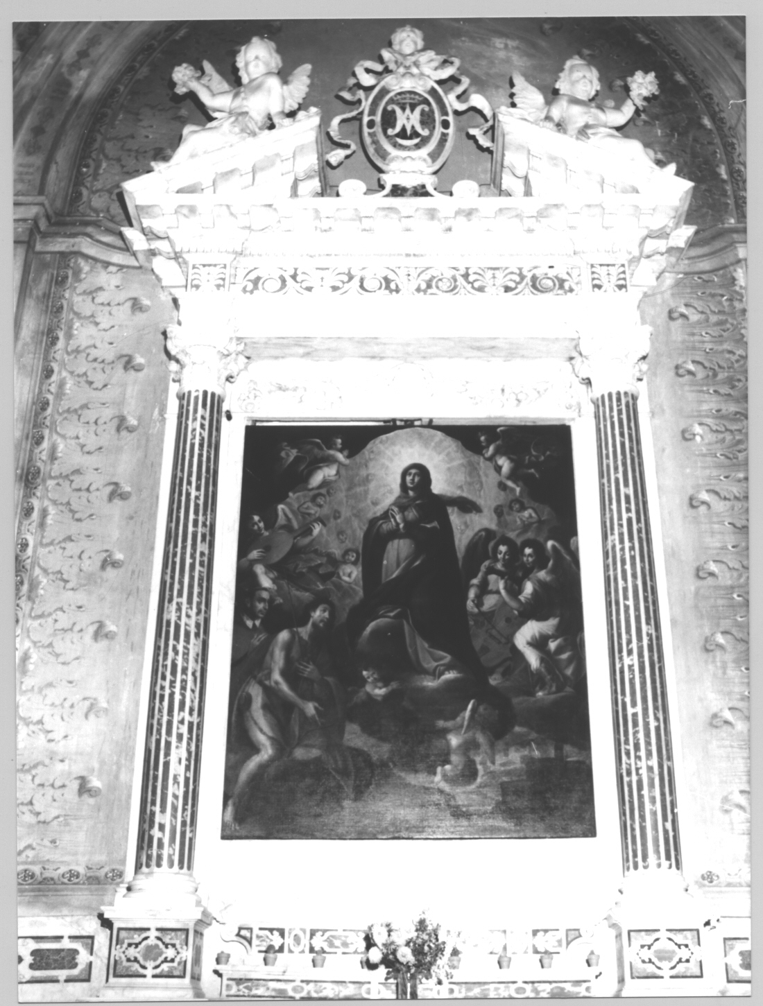 angeli/ monogramma mariano (ancona, elemento d'insieme) - bottega ligure (seconda metà sec. XVIII)