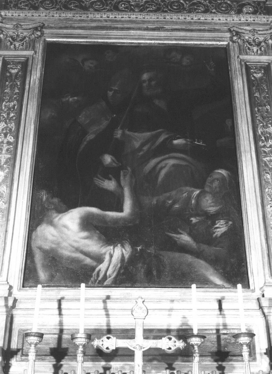 elemosina di Santo vescovo e San Pietro (dipinto, opera isolata) di Bertolotto Giovanni Lorenzo (fine/inizio secc. XVII/ XVIII)