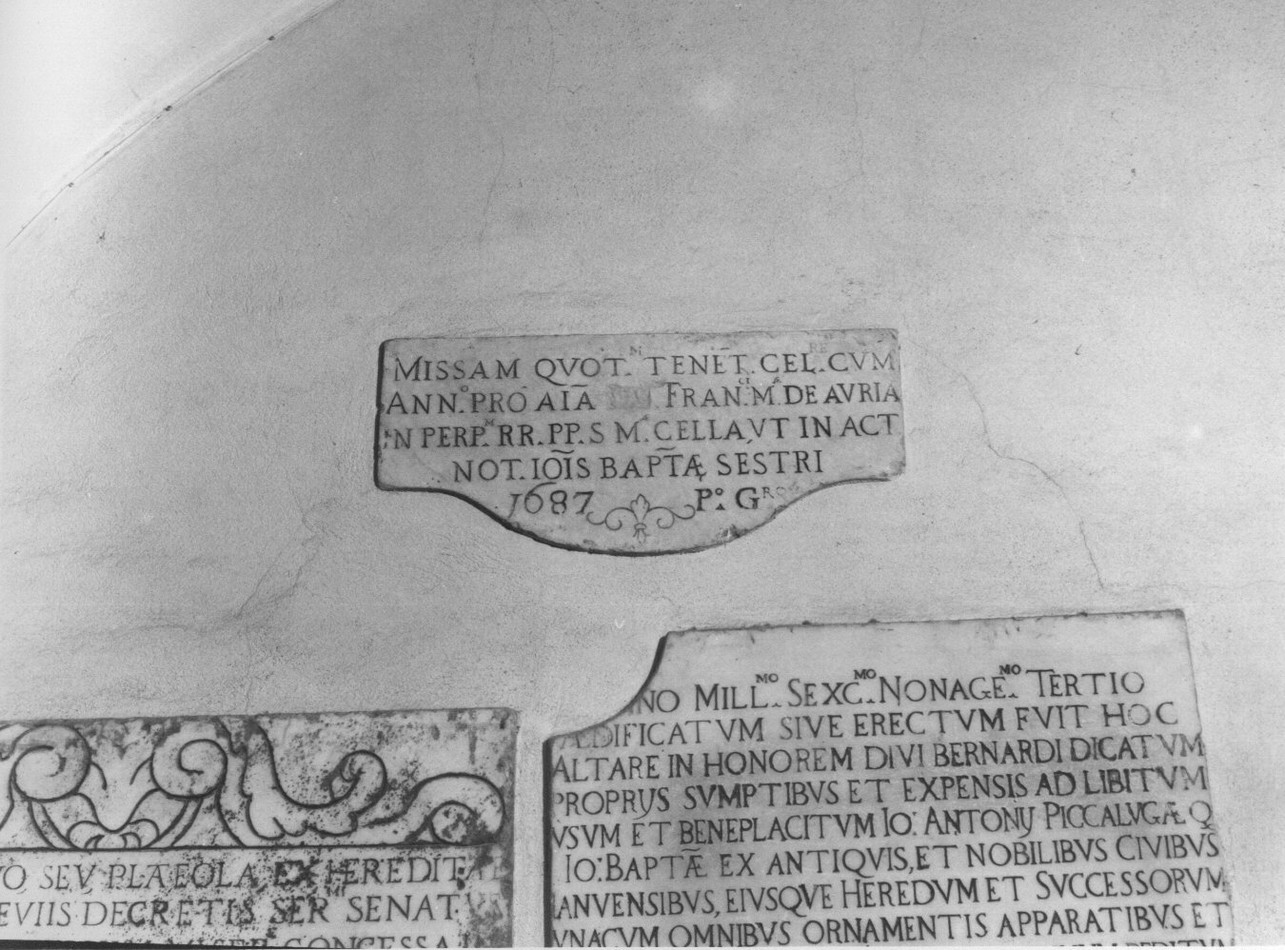 lapide prescrittiva, opera isolata - bottega italiana (sec. XVII)