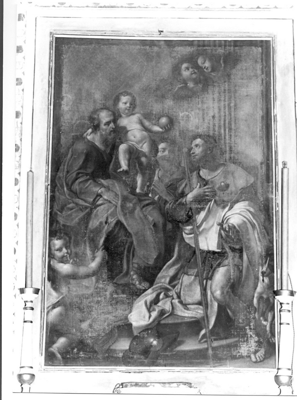 San Giuseppe con Gesù Bambino e San Rocco (dipinto, elemento d'insieme) di De Ferrari Lorenzo (attribuito) (secondo quarto sec. XVIII)