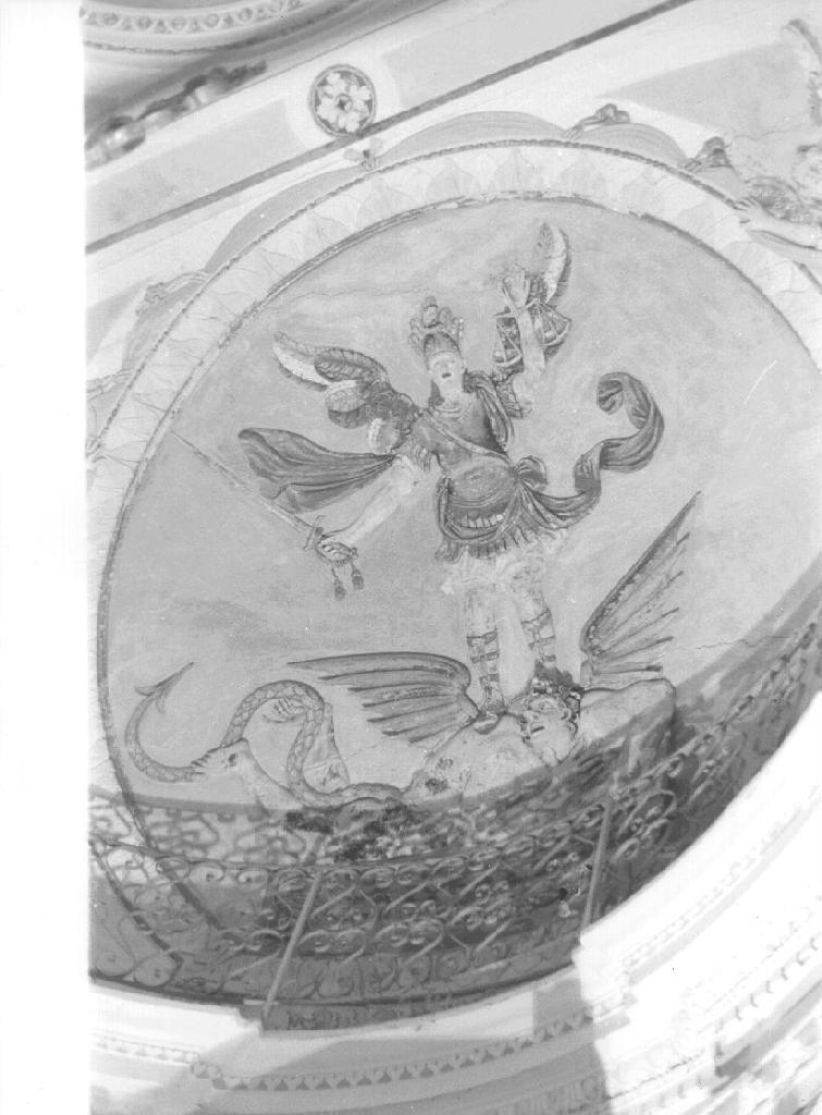 San Michele Arcangelo schiaccia il demonio (dipinto, elemento d'insieme) - ambito ligure (fine/inizio secc. XIX/ XX)