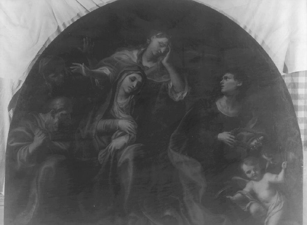 Madonna e Santi con simboli della passione (dipinto, opera isolata) di Piola Antonio Maria (attribuito) (fine/inizio secc. XVII/ XVIII)